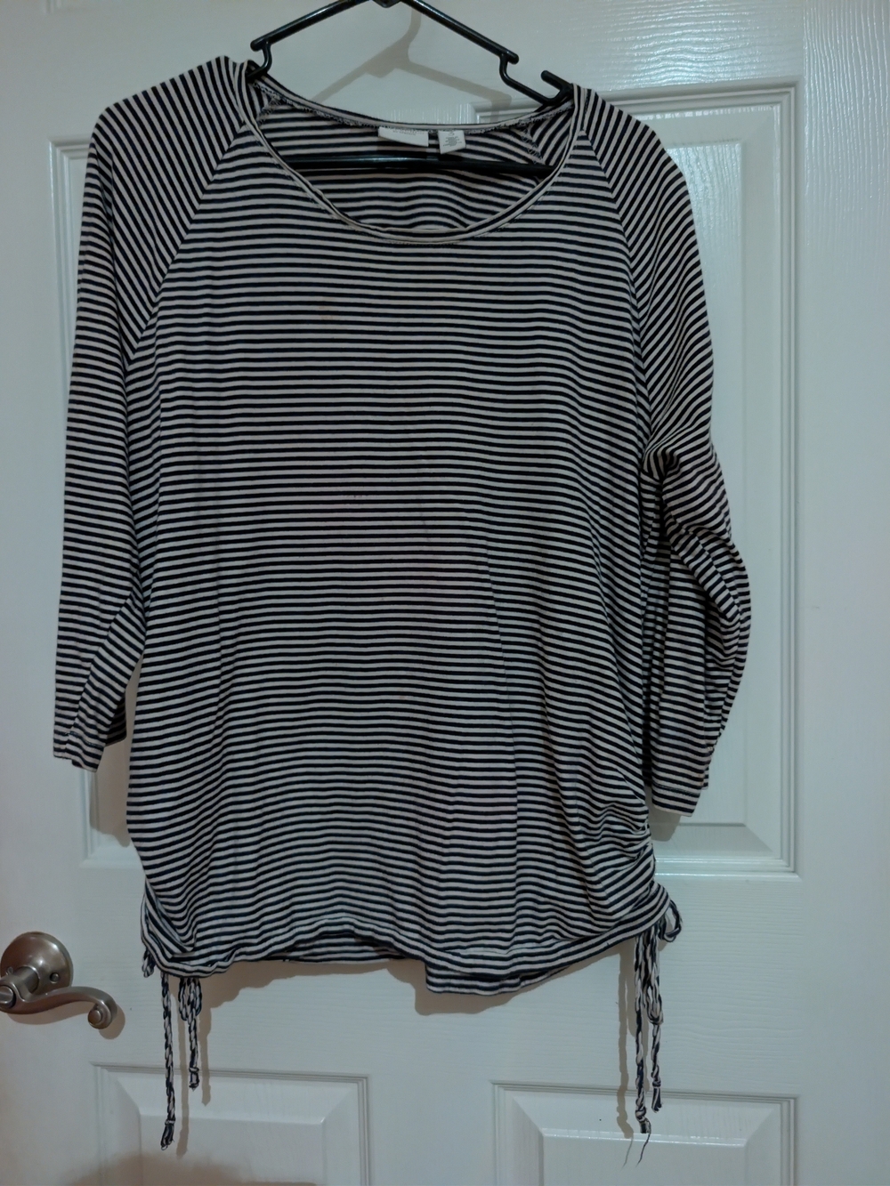 Chico's Black and White Striped Long Sleeve Drawstring Top